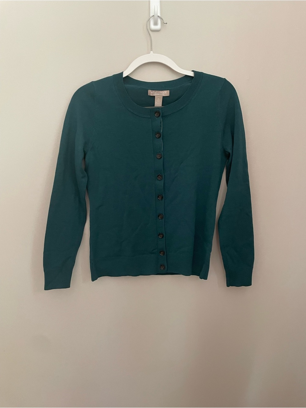 Banana Republic Green Cardigan Medium Extra Fine Merino Wool Lightweight Sweater